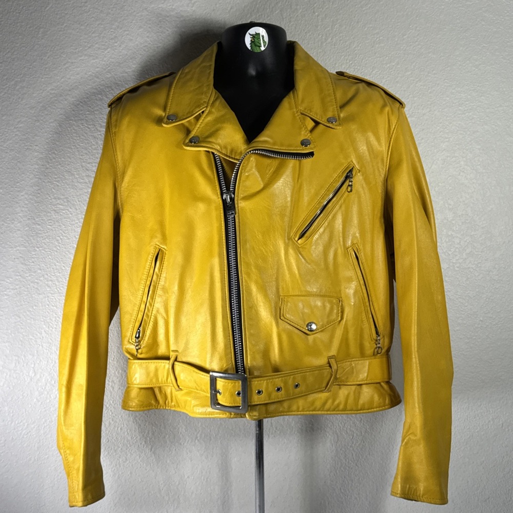 Rare Vintage Schott NYC Perfecto Yellow Leather Biker Motorcycle Jacket Size 44